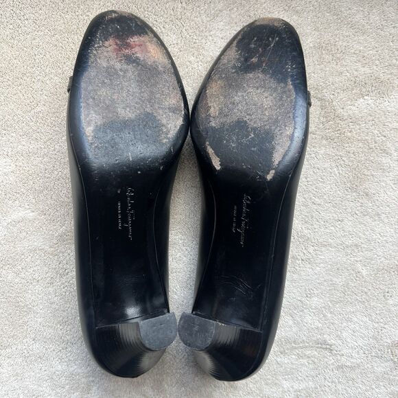 Salvatore Ferragamo Black Leather Heel Pump Women 7.5 AA Narrow Buckle Designer - Picture 15 of 16